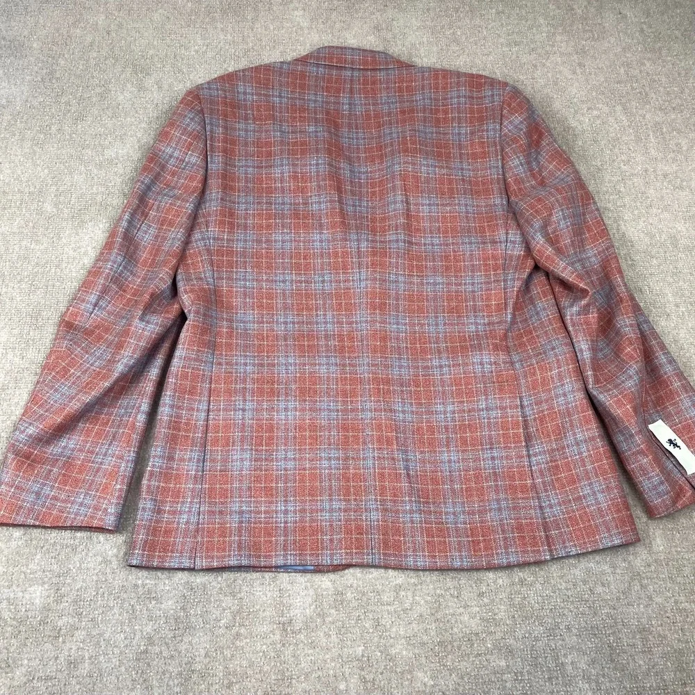 Thom Hudson Blazer Sport Coat Mens 42R Raspberry Plaid Wool Silk Notch Lapel